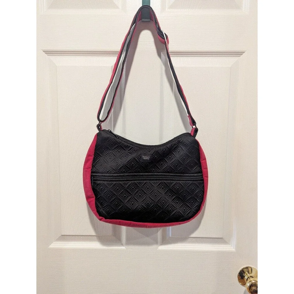 Vintage Madison Handbag‎ Handmade Black and Pink Crossbody Bag